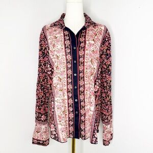 Cino Boho Floral Button Front Blouse 100% Cotton Size XL Sundance